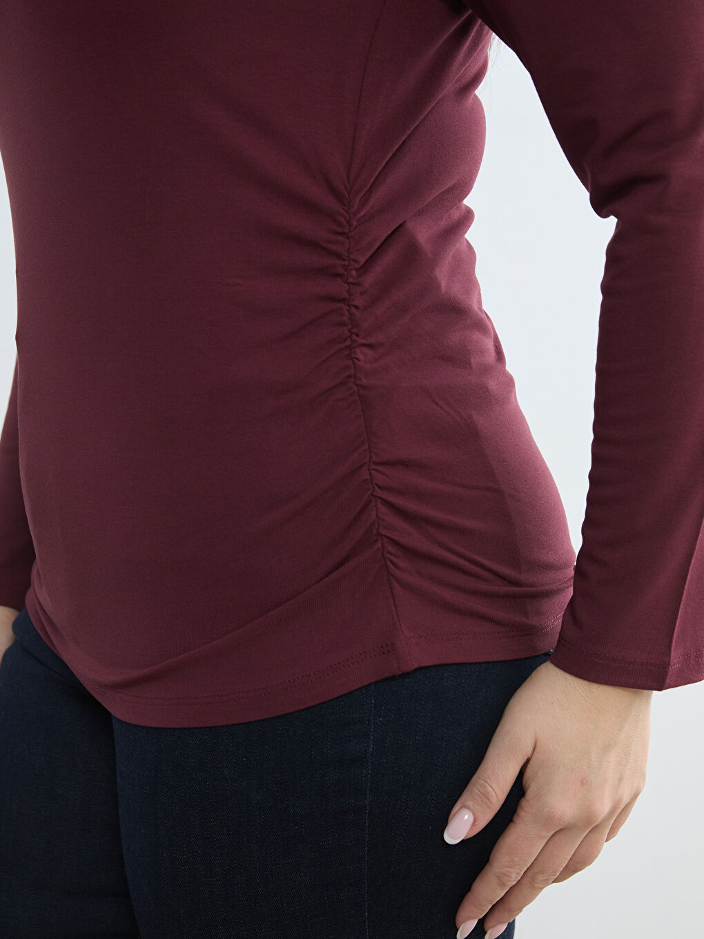 Bordo Dik Yaka Kadın Body-6