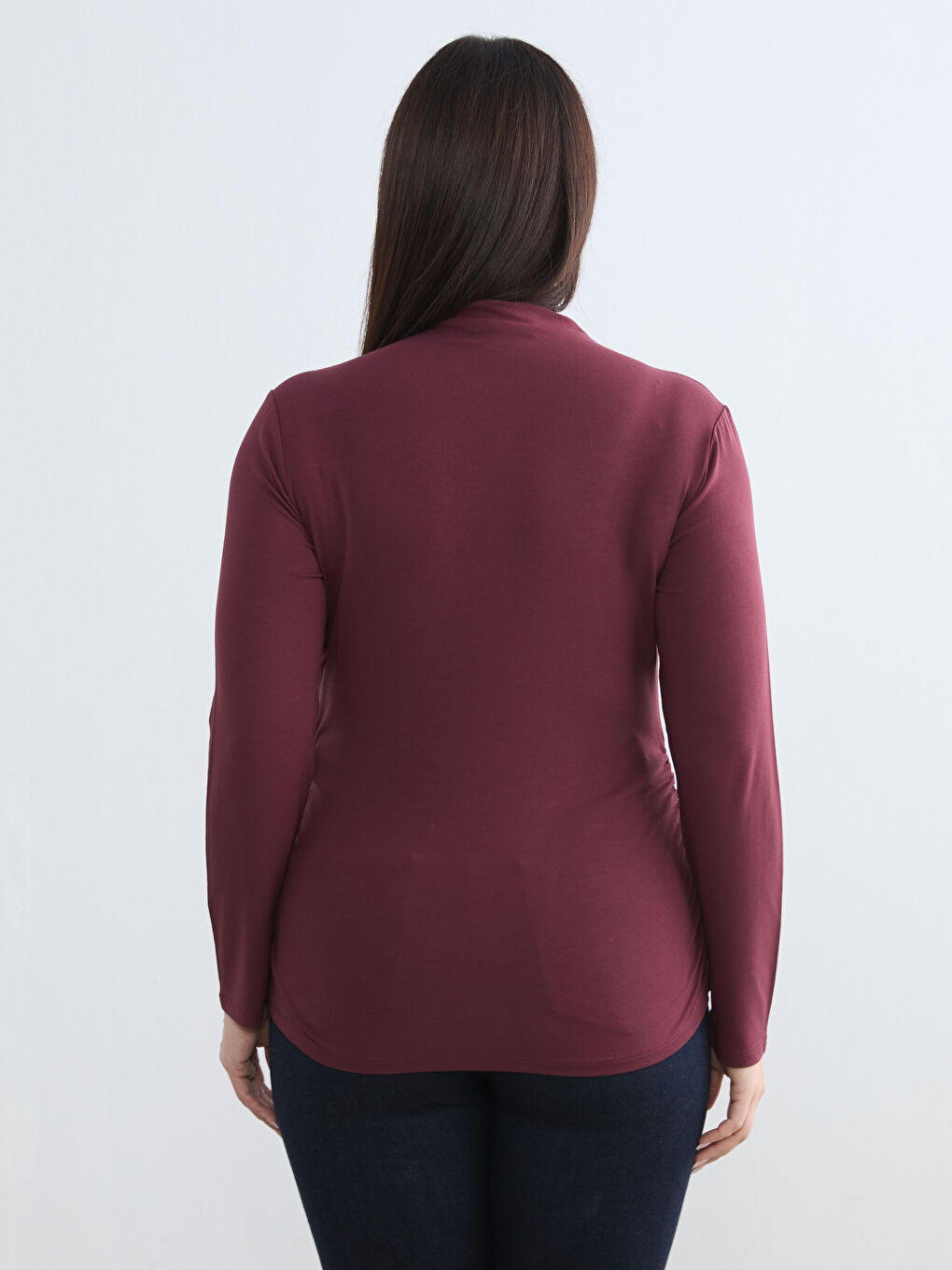 Bordo Dik Yaka Kadın Body-7