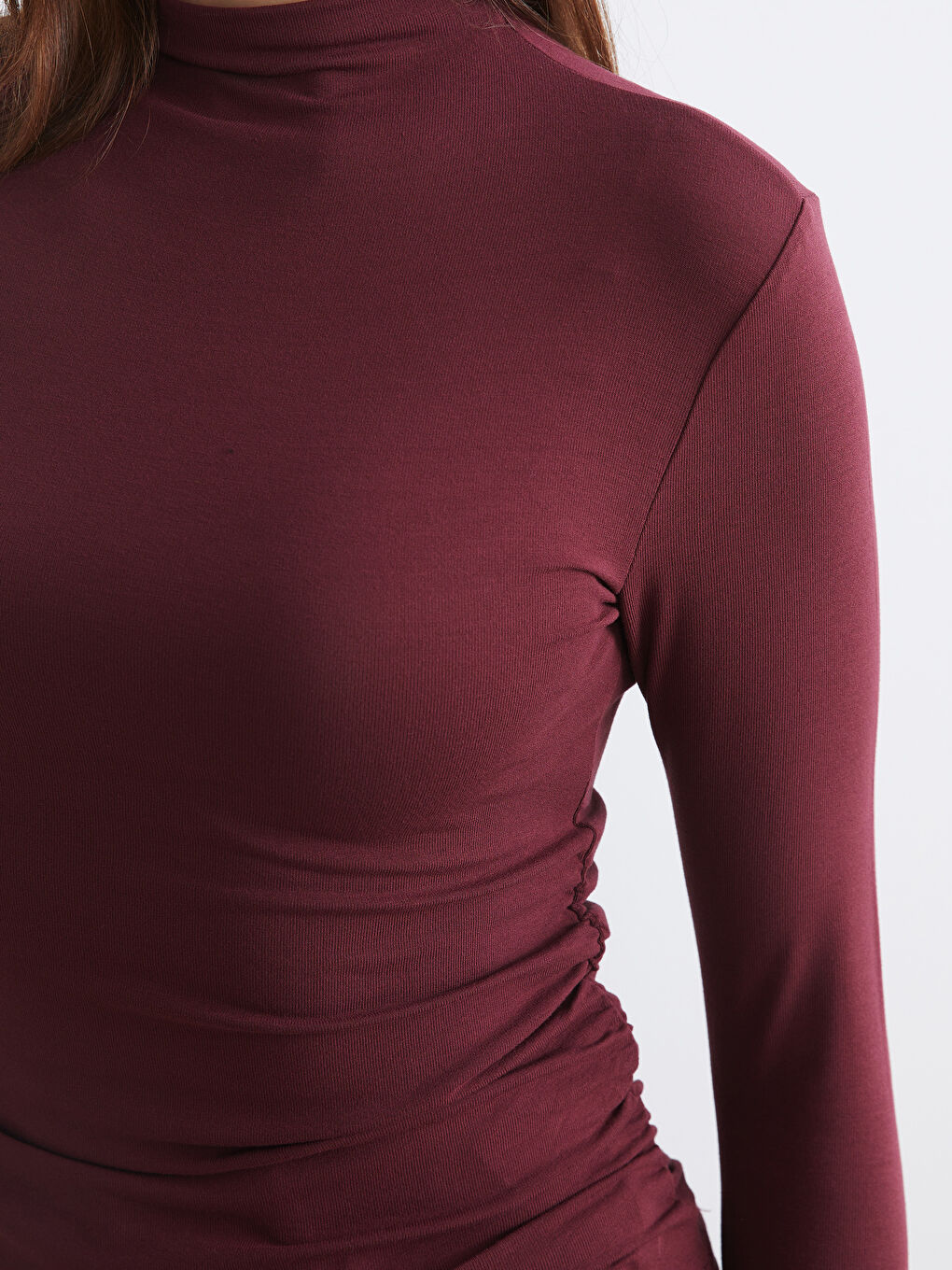 Bordo Dik Yaka Kadın Body-3