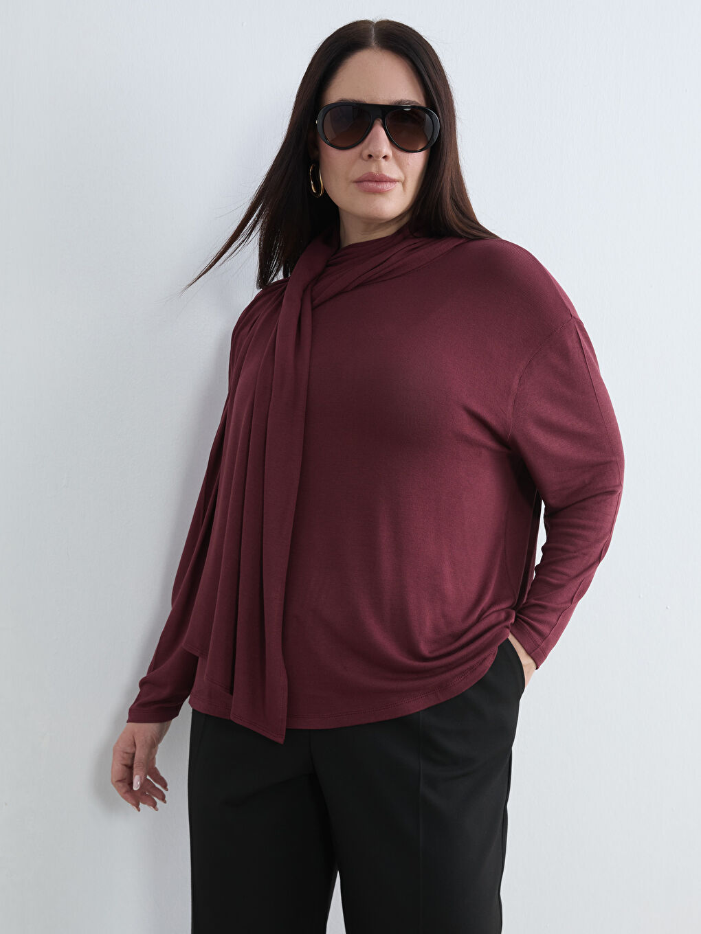 Bordo Şal Yaka Bluz-1
