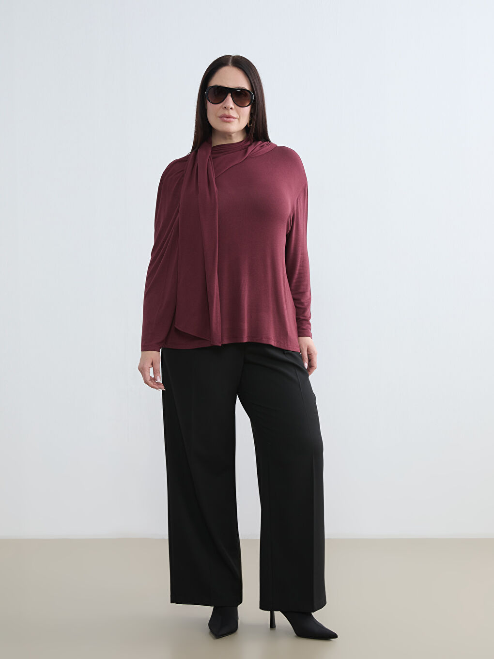 Bordo Şal Yaka Bluz-5