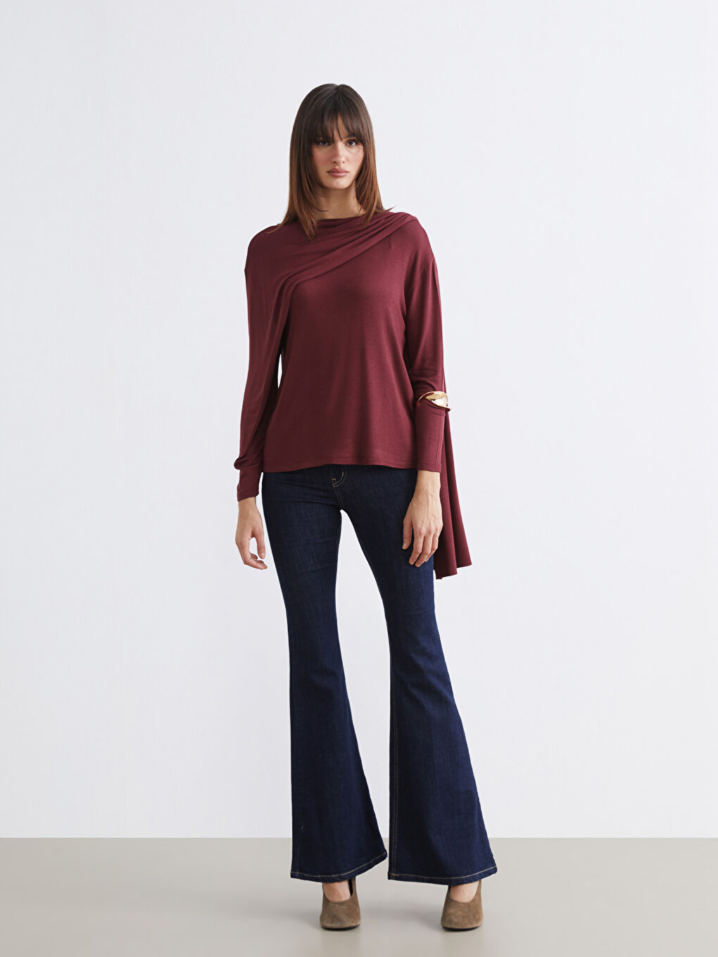 Bordo Şal Yaka Bluz-2