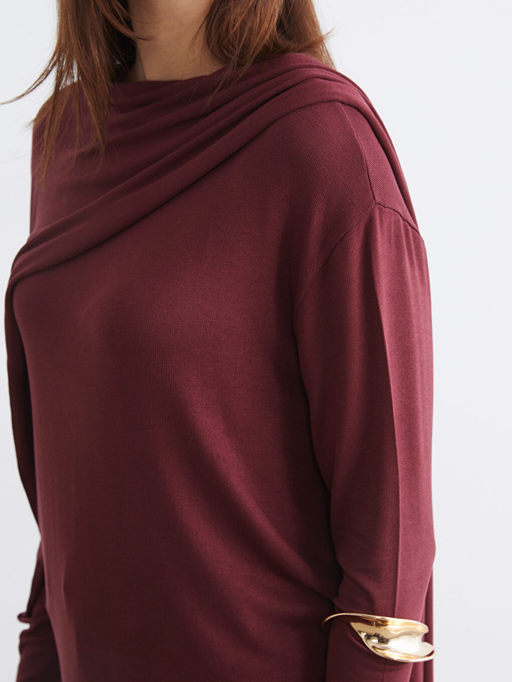 Bordo Şal Yaka Bluz-3