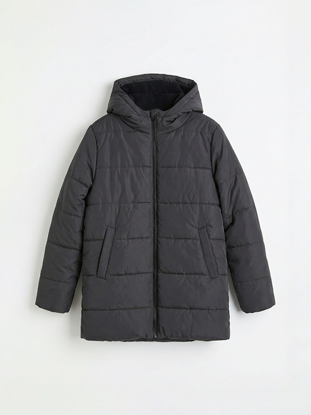 Gri Kapüşonlu Erkek Çocuk Şişme Mont