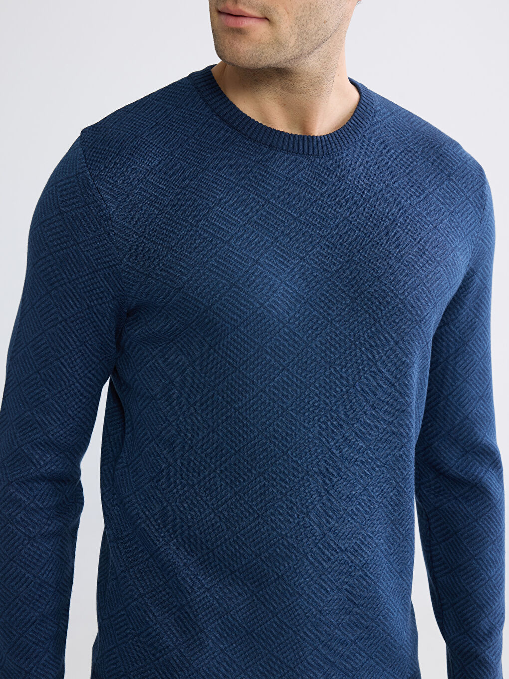 İndigo Standart Kalıp Bisiklet Yaka Erkek Triko Kazak-2