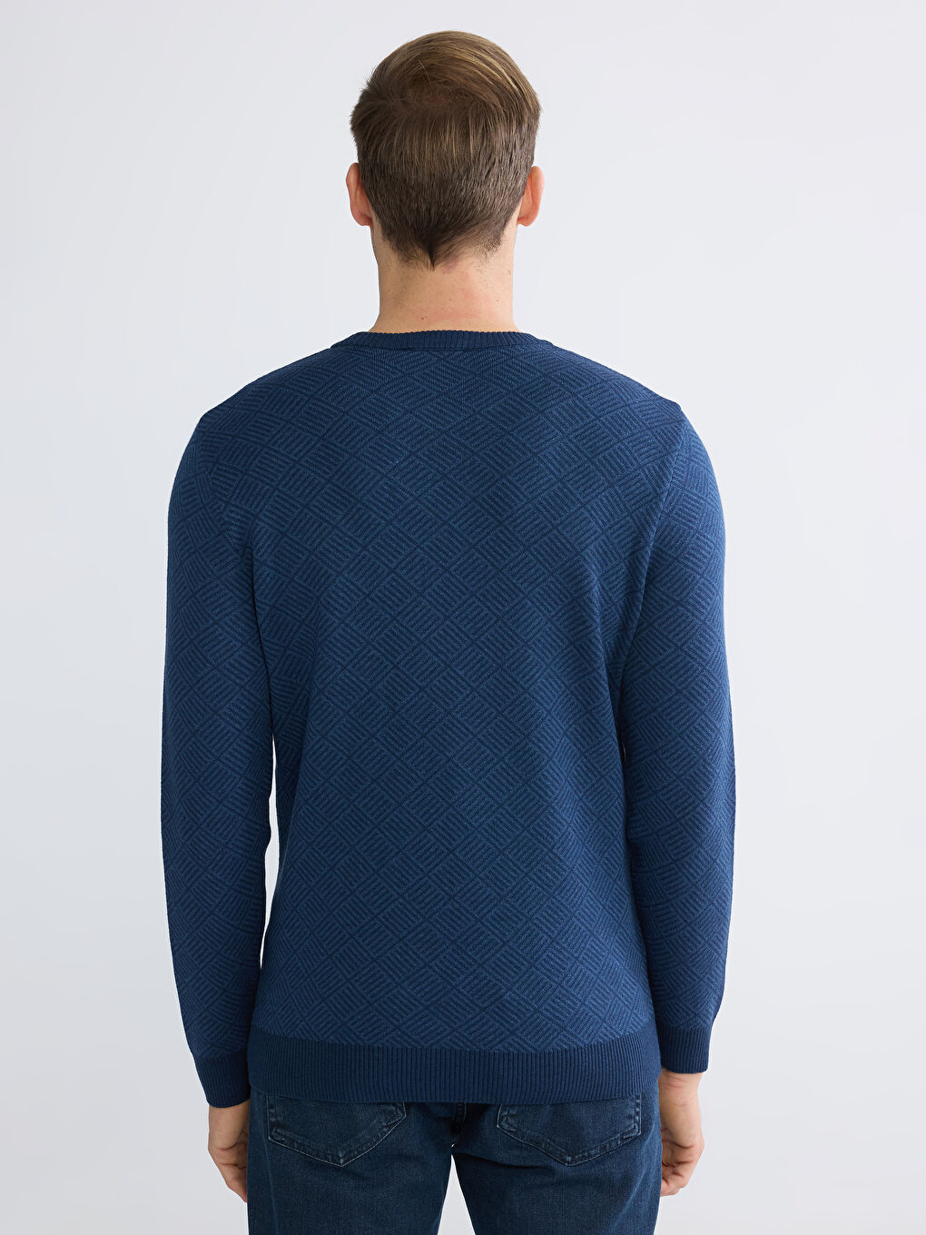 İndigo Standart Kalıp Bisiklet Yaka Erkek Triko Kazak-3