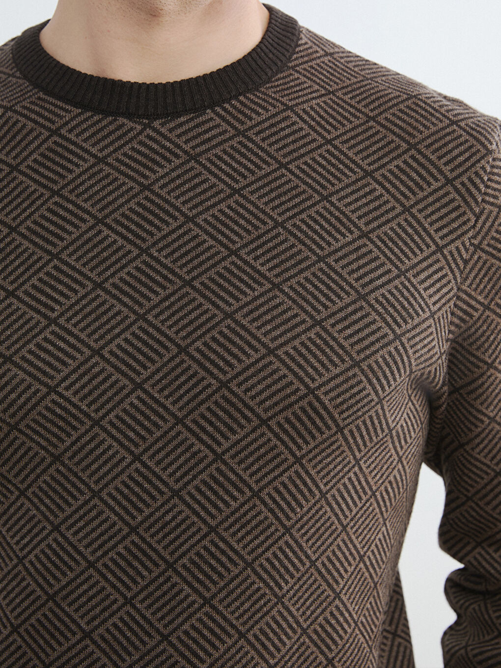 Kahverengi Bisiklet Yaka Erkek Triko Kazak-2