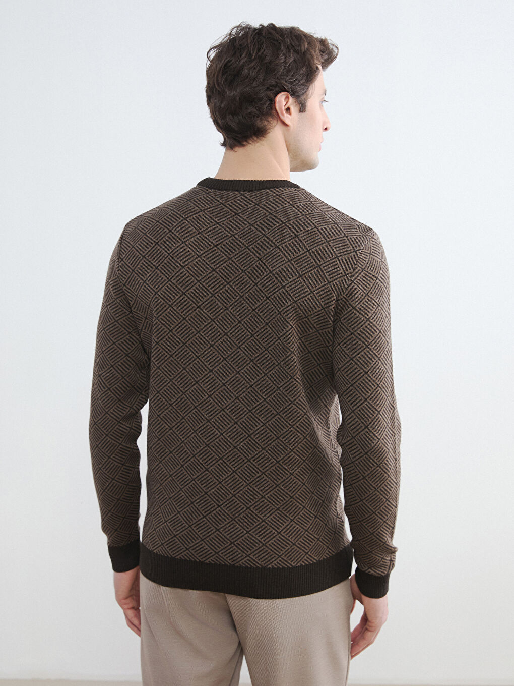 Kahverengi Bisiklet Yaka Erkek Triko Kazak-3