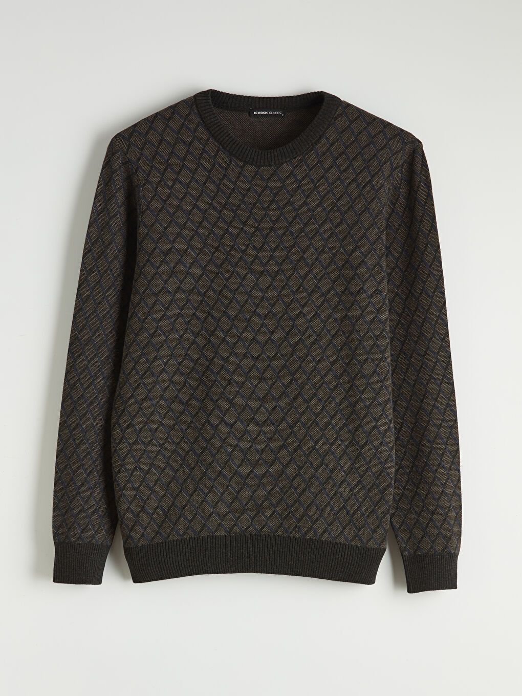 Antrasit Bisiklet Yaka Desenli Erkek Triko Kazak