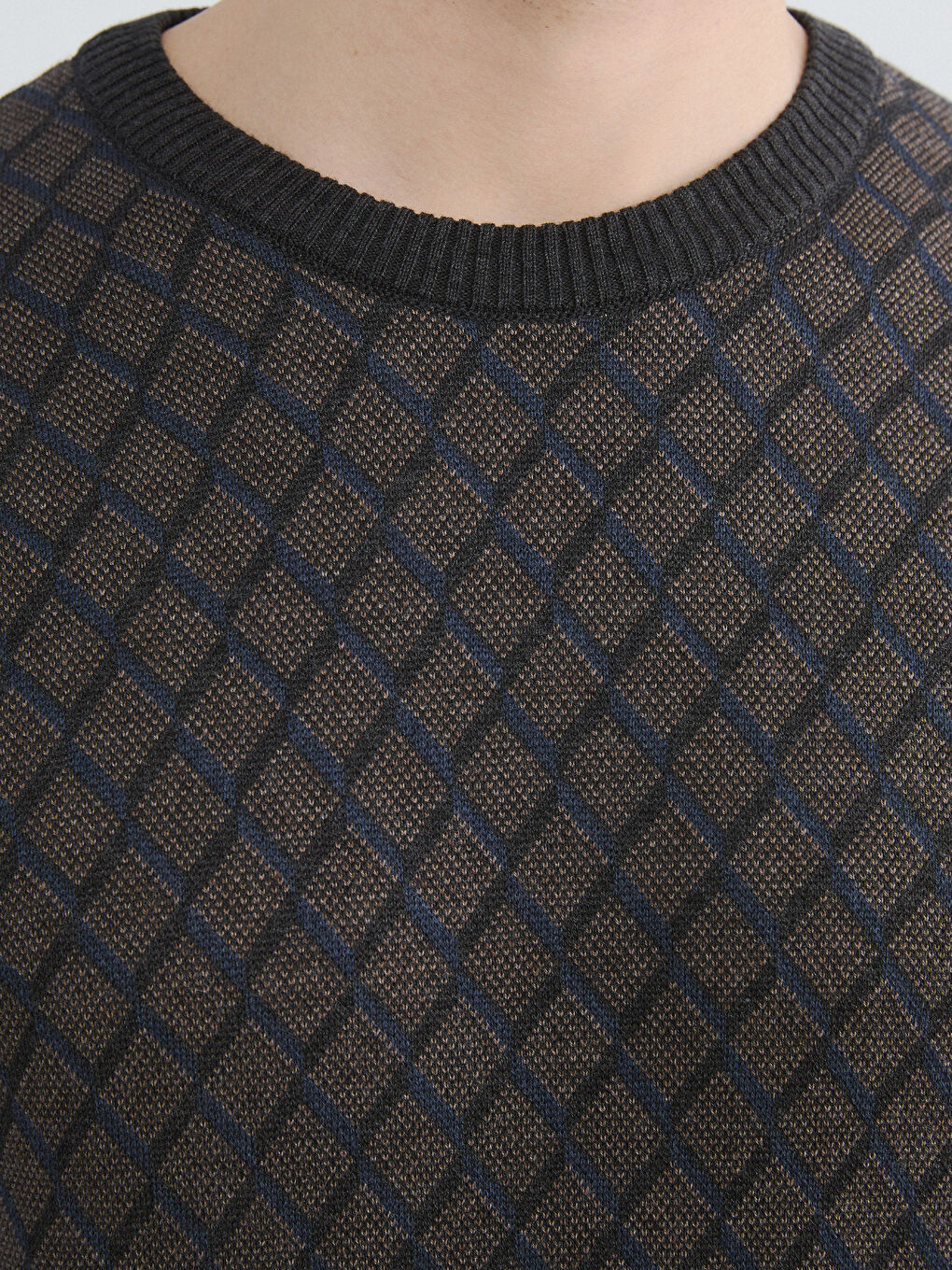 Antrasit Bisiklet Yaka Desenli Erkek Triko Kazak-2