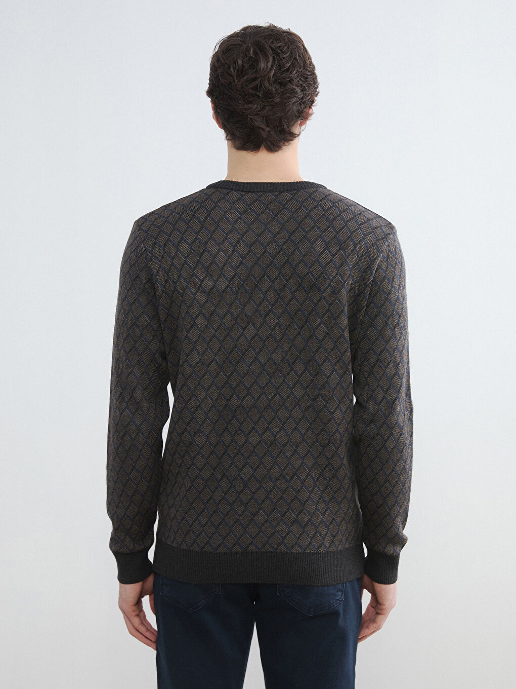 Antrasit Bisiklet Yaka Desenli Erkek Triko Kazak-3