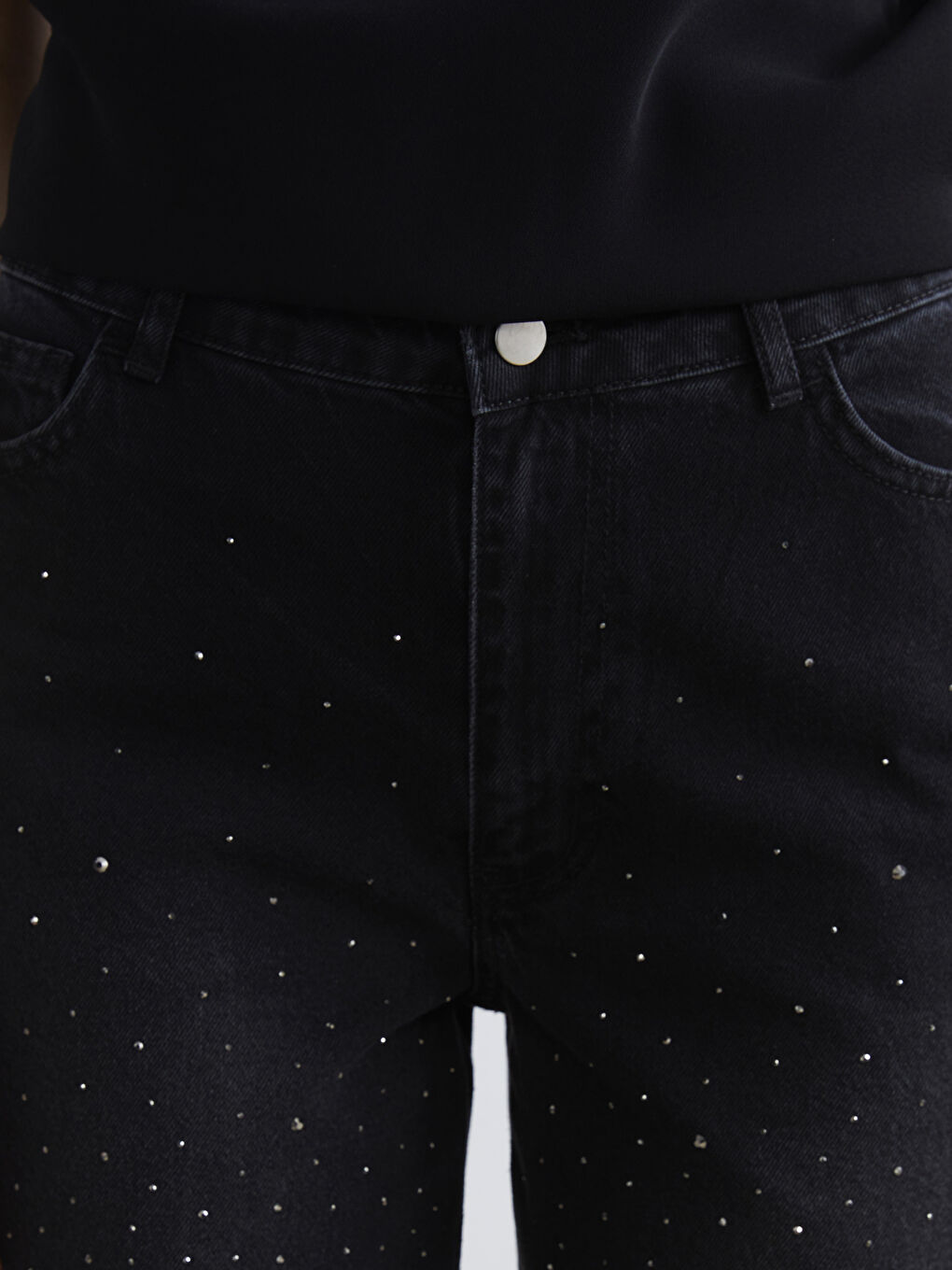 Rhinestone-Embellished Wide-Leg Women's Jeans-2