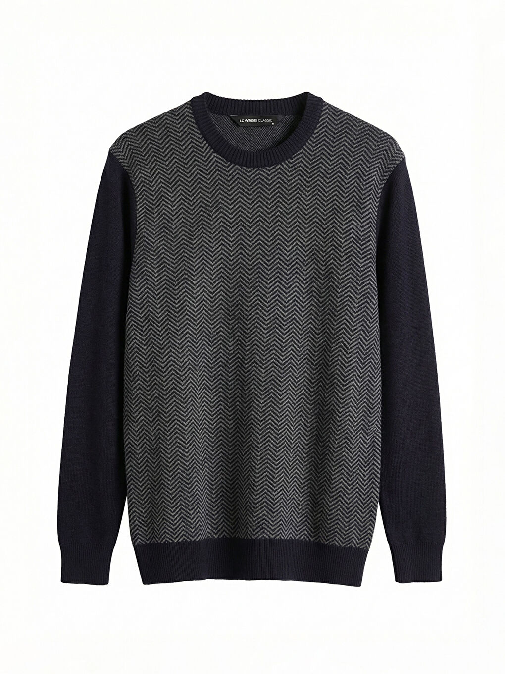 Lacivert Bisiklet Yaka Desenli Erkek Triko Kazak