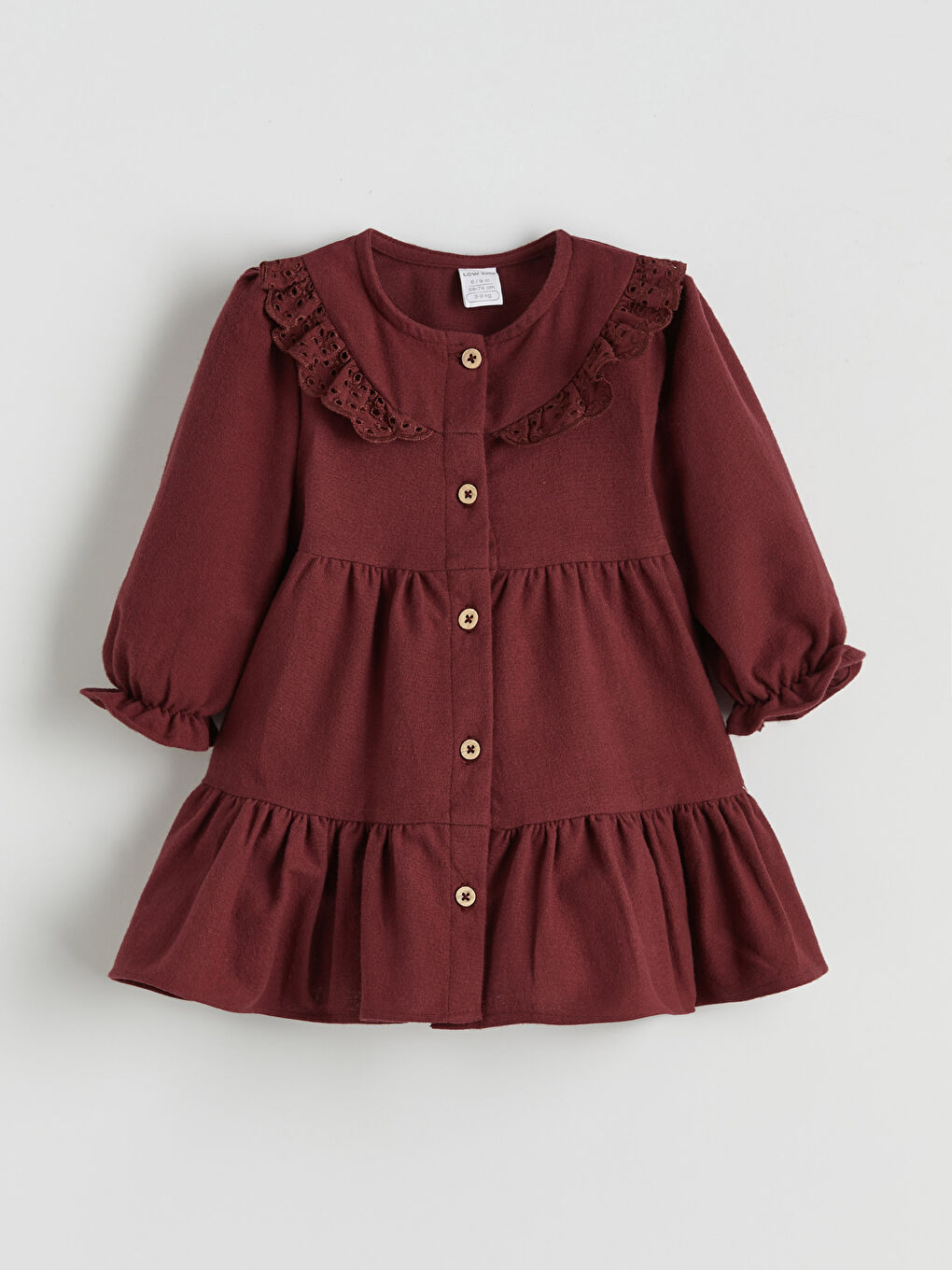 Bordo Fisto Detaylı Düğmeli Kız Bebek Elbise