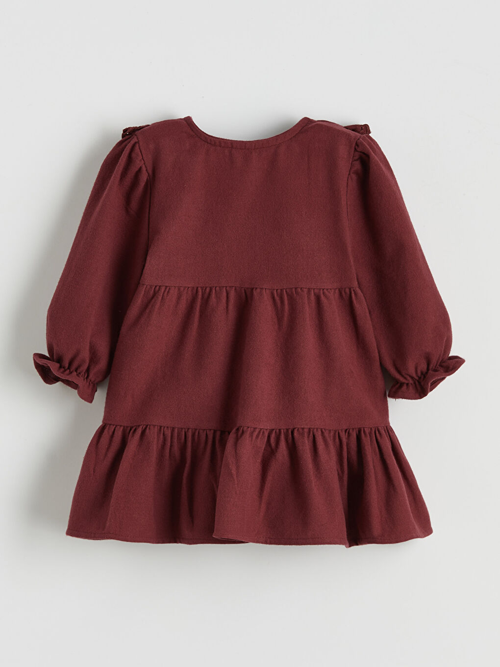 Bordo Fisto Detaylı Düğmeli Kız Bebek Elbise-1