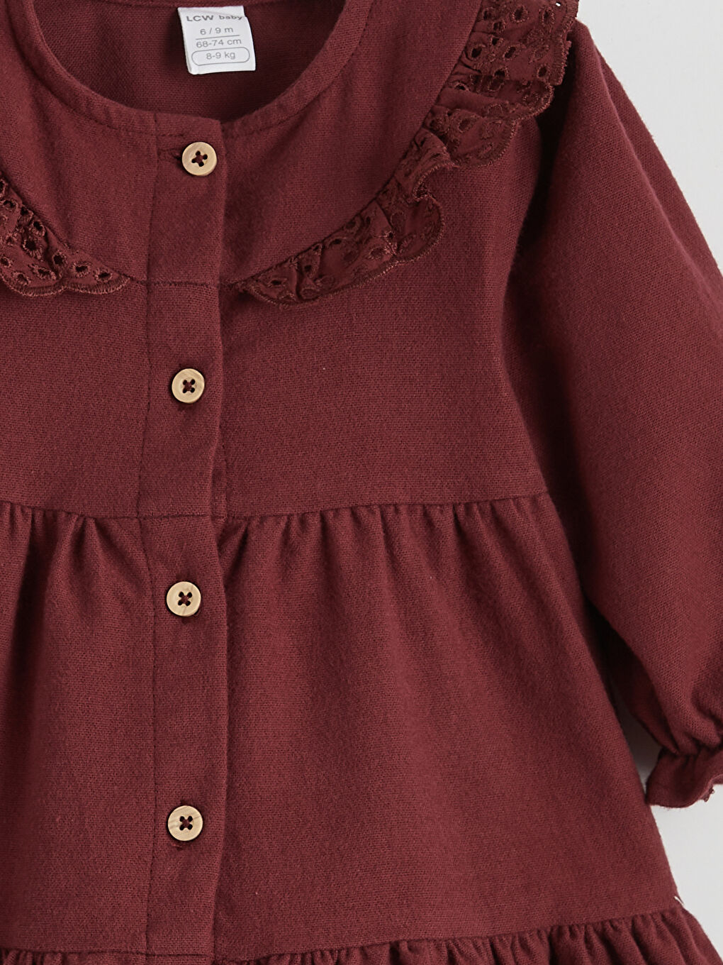 Bordo Fisto Detaylı Düğmeli Kız Bebek Elbise-2