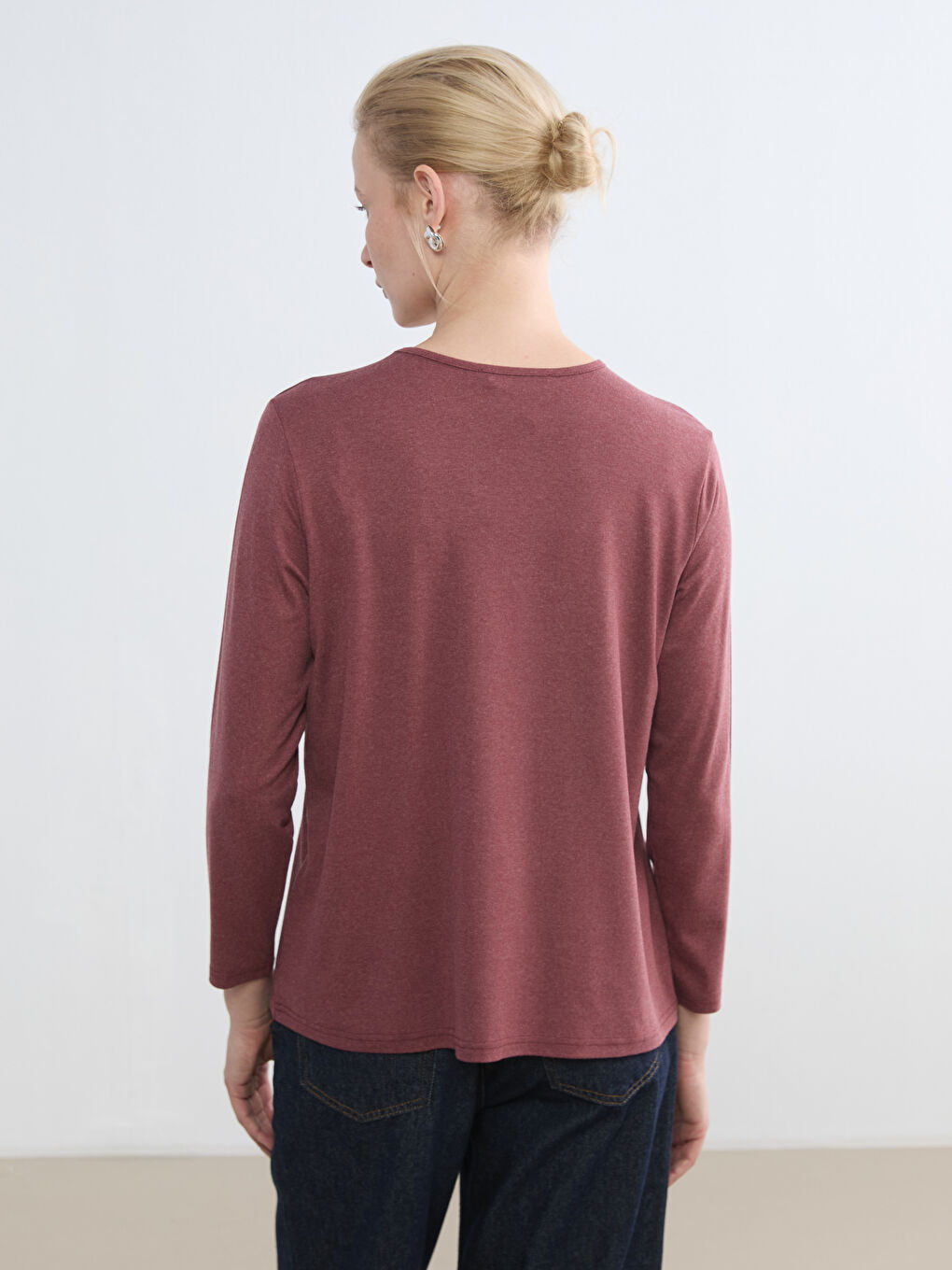 Pembe Bisiklet Yaka Desenli Bluz-3