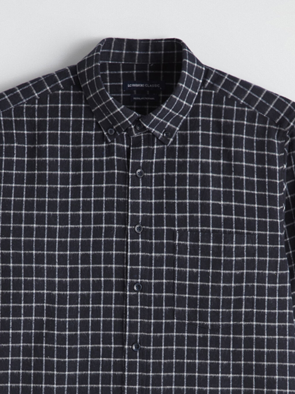 Siyah Regular Fit Uzun Kollu Kareli Erkek Gömlek-1