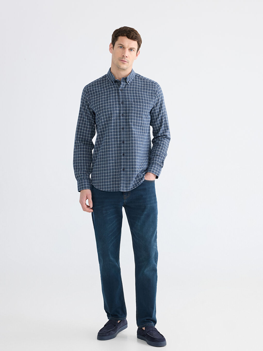 İndigo Regular Fit Ekose Erkek Gömlek-1