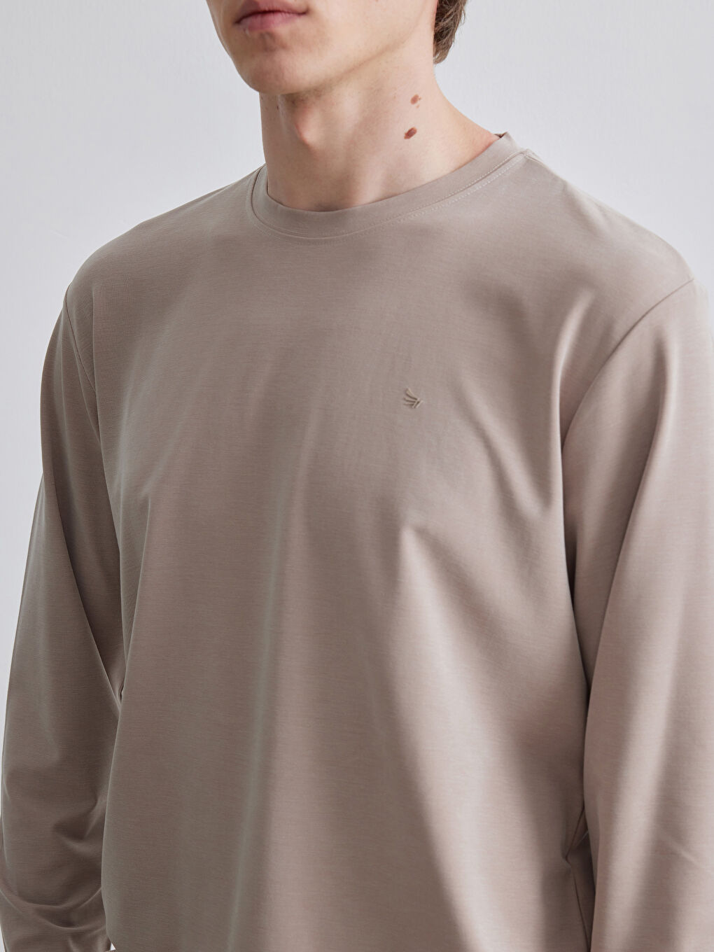 Bej Bisiklet Yaka Erkek Sweatshirt-2