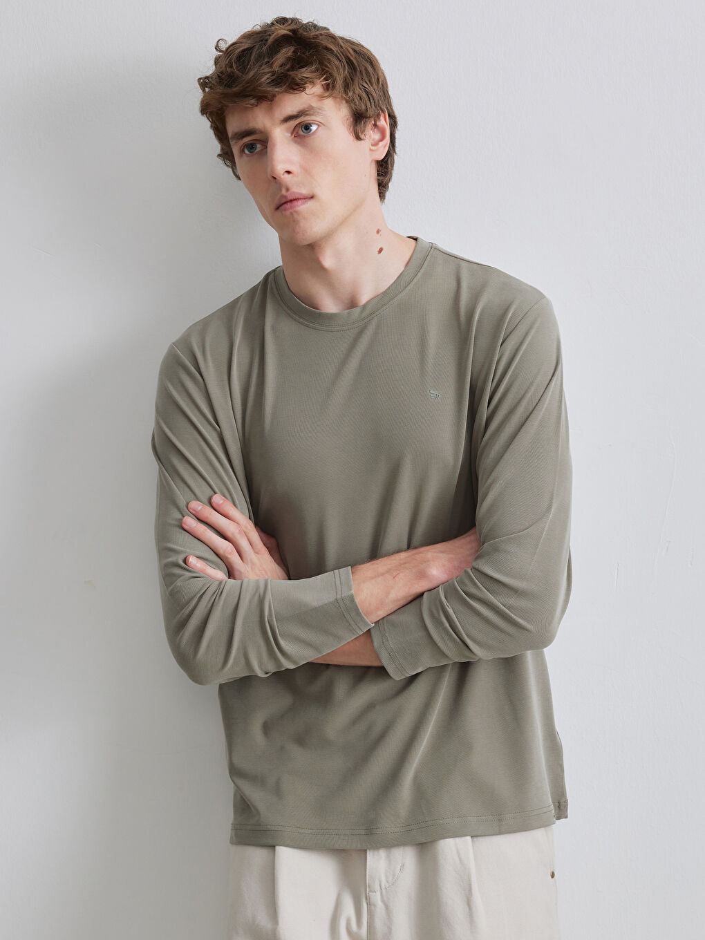 Haki Bisiklet Yaka Erkek Sweatshirt