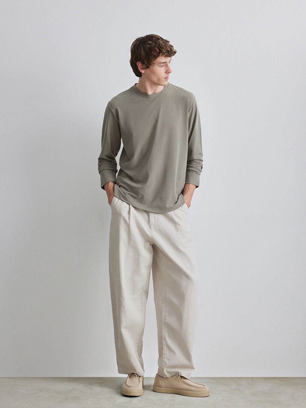 Haki Bisiklet Yaka Erkek Sweatshirt-1