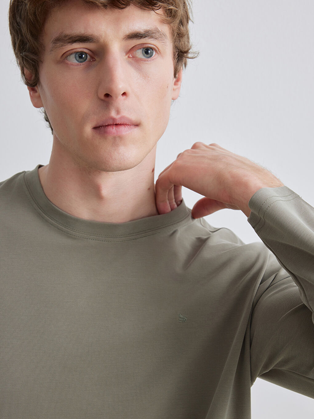 Haki Bisiklet Yaka Erkek Sweatshirt-2