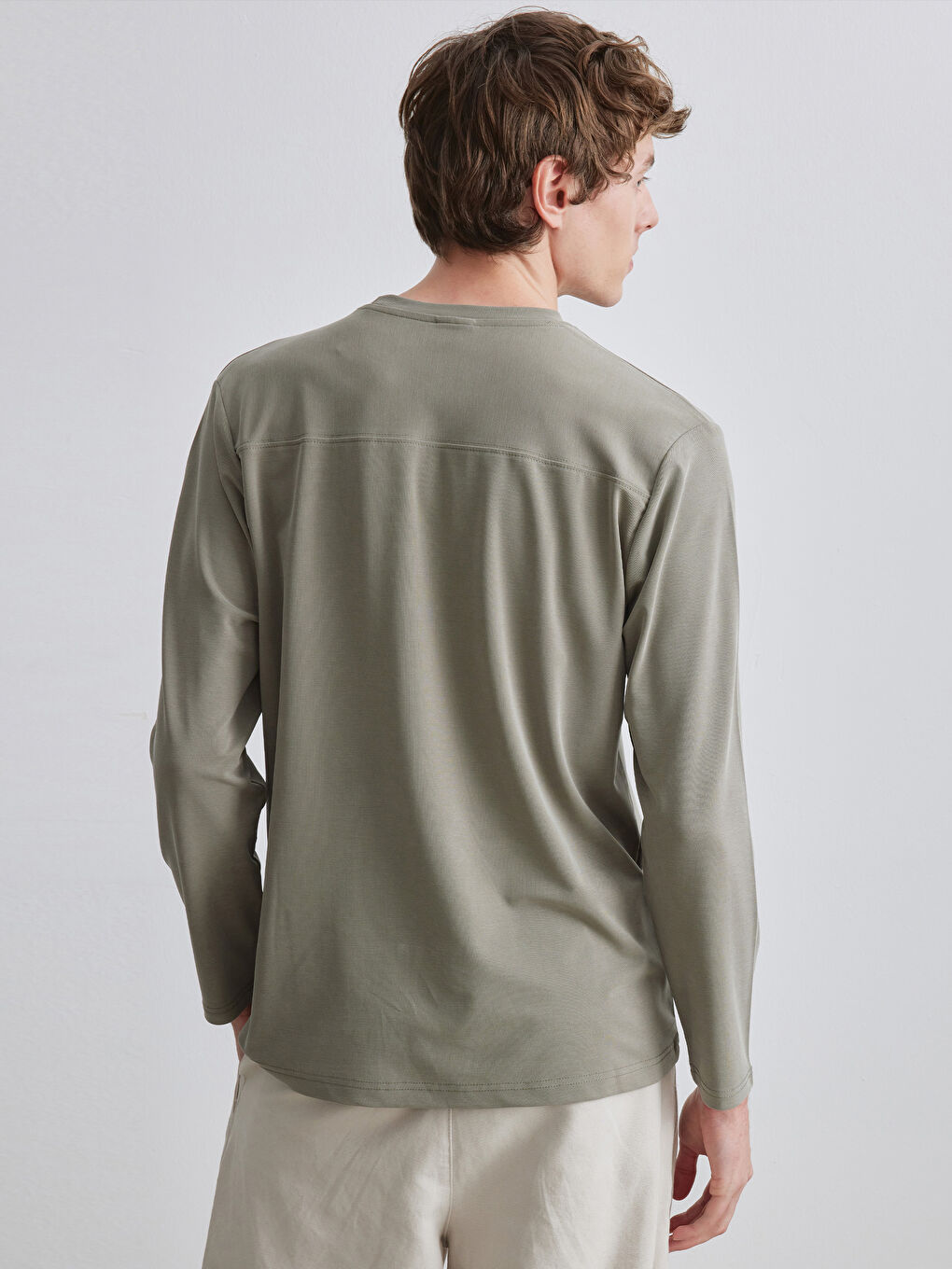 Haki Bisiklet Yaka Erkek Sweatshirt-3