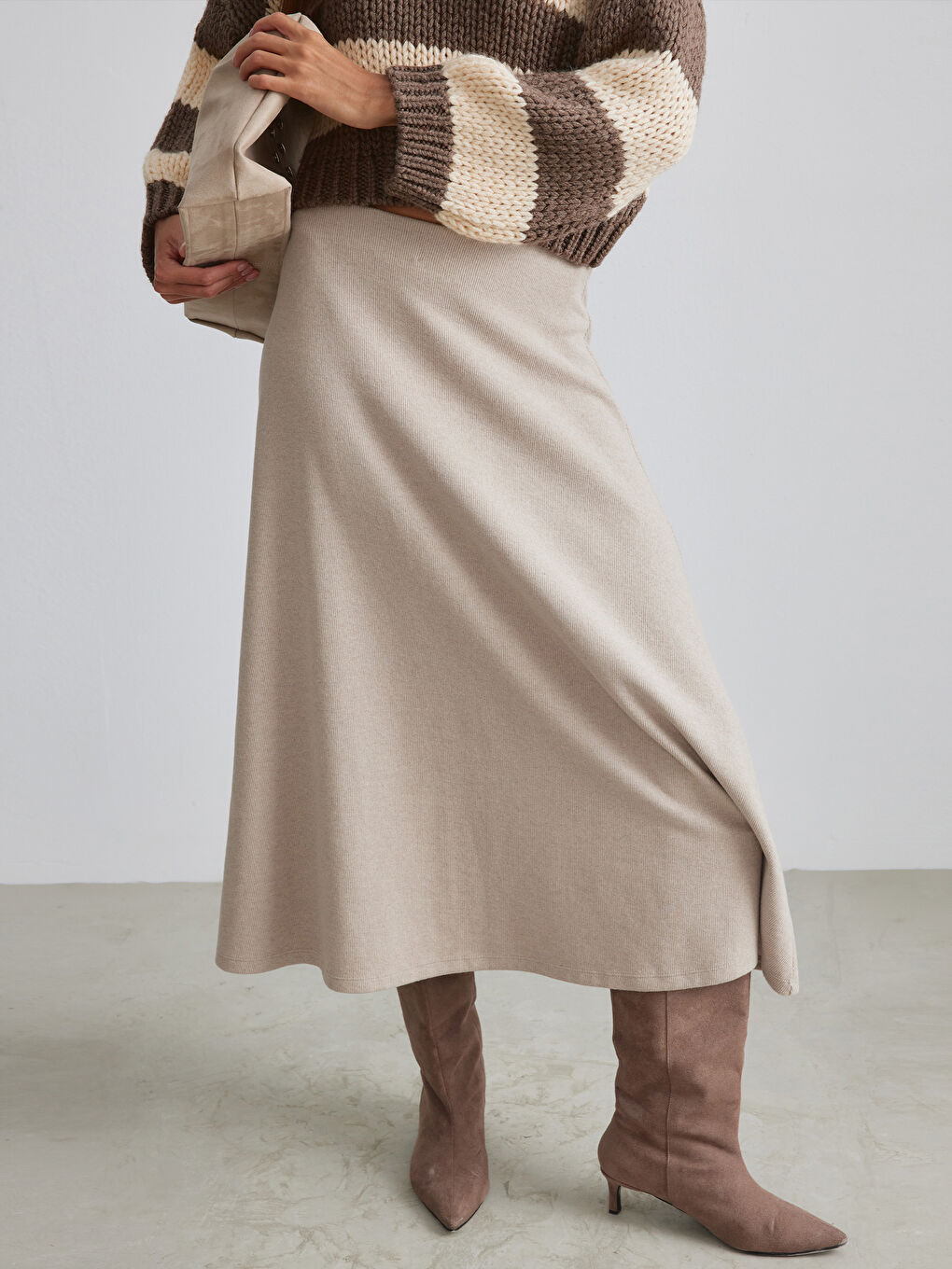 Bej Beli Lastikli A Kesim Etek-1