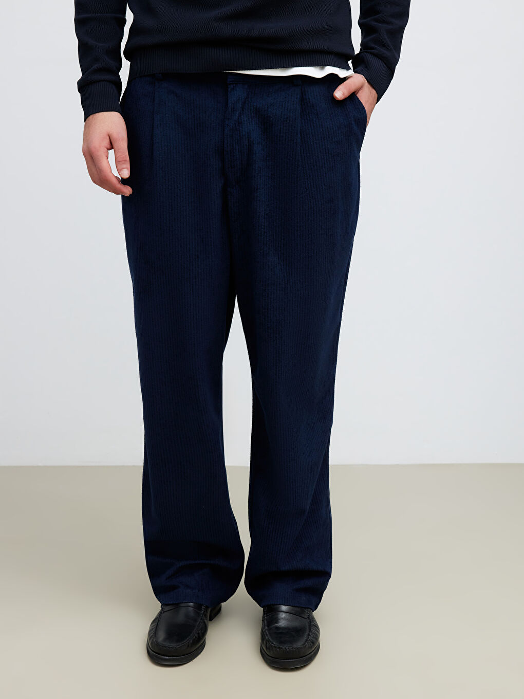 Lacivert Rahat Kalıp Kadife Erkek Pantolon-1