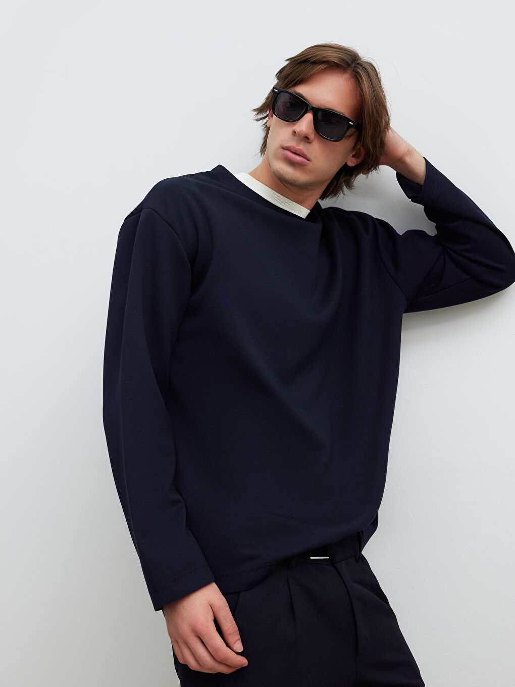 Lacivert Bisiklet Yaka Erkek Sweatshirt