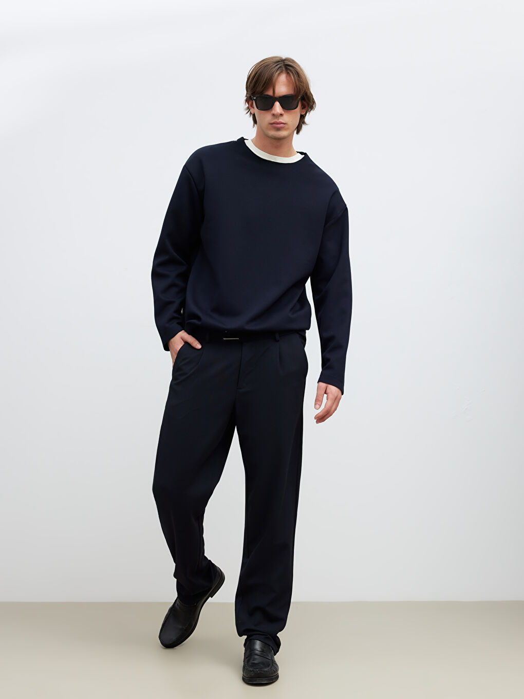 Lacivert Bisiklet Yaka Erkek Sweatshirt-1