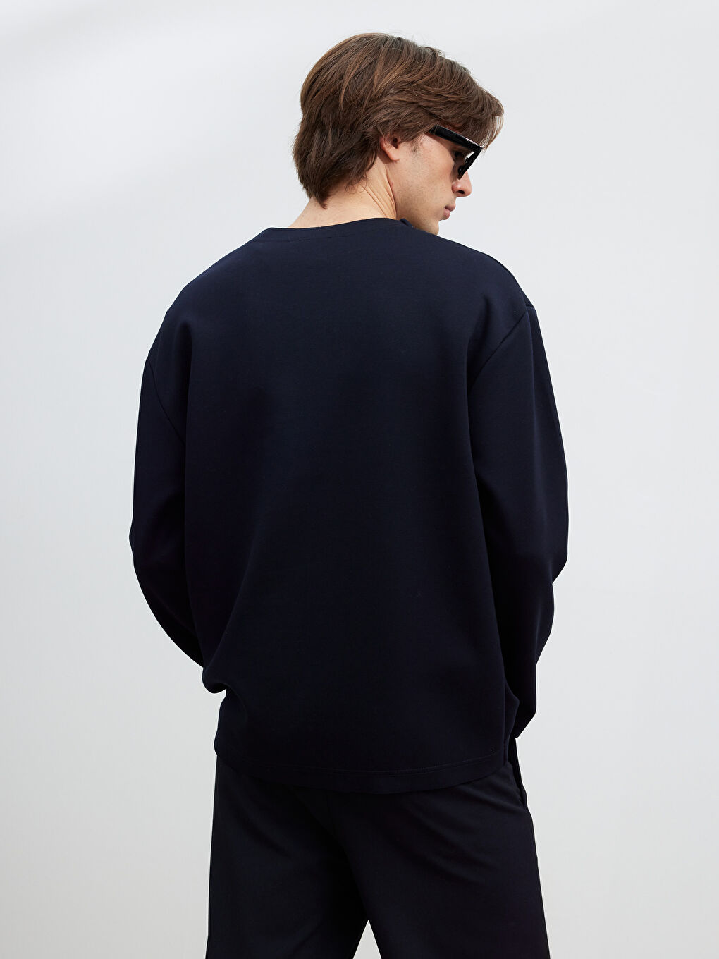 Lacivert Bisiklet Yaka Erkek Sweatshirt-3