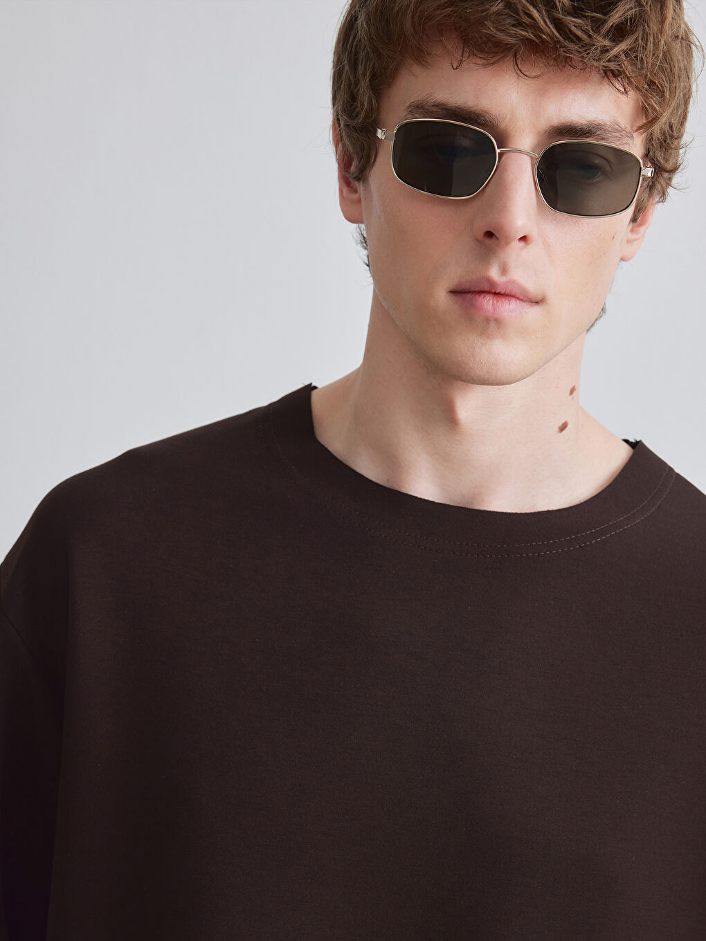 Kahverengi Bisiklet Yaka Erkek Sweatshirt-2