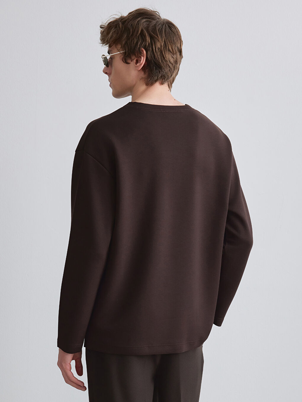 Kahverengi Bisiklet Yaka Erkek Sweatshirt-3