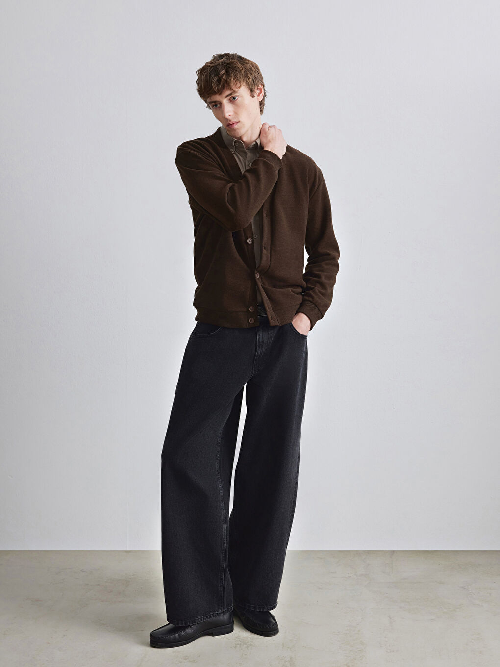 Kahverengi Standart Kalıp Erkek Triko Hırka-1