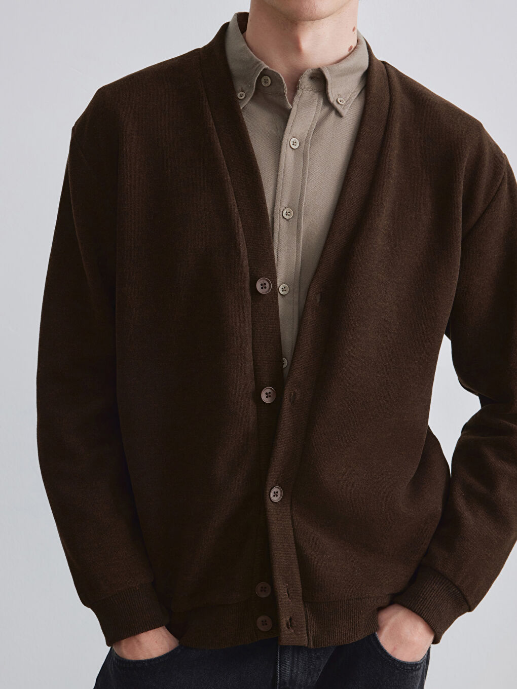 Kahverengi Standart Kalıp Erkek Triko Hırka-2