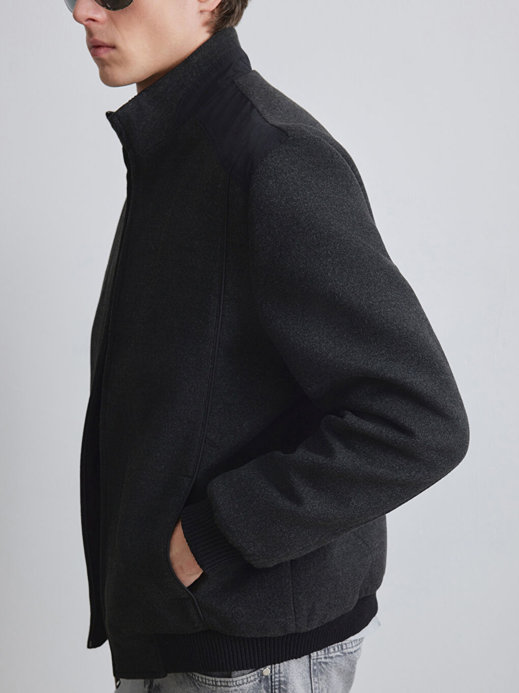 Antrasit Standart Kalıp Dik Yaka Erkek Mont-2