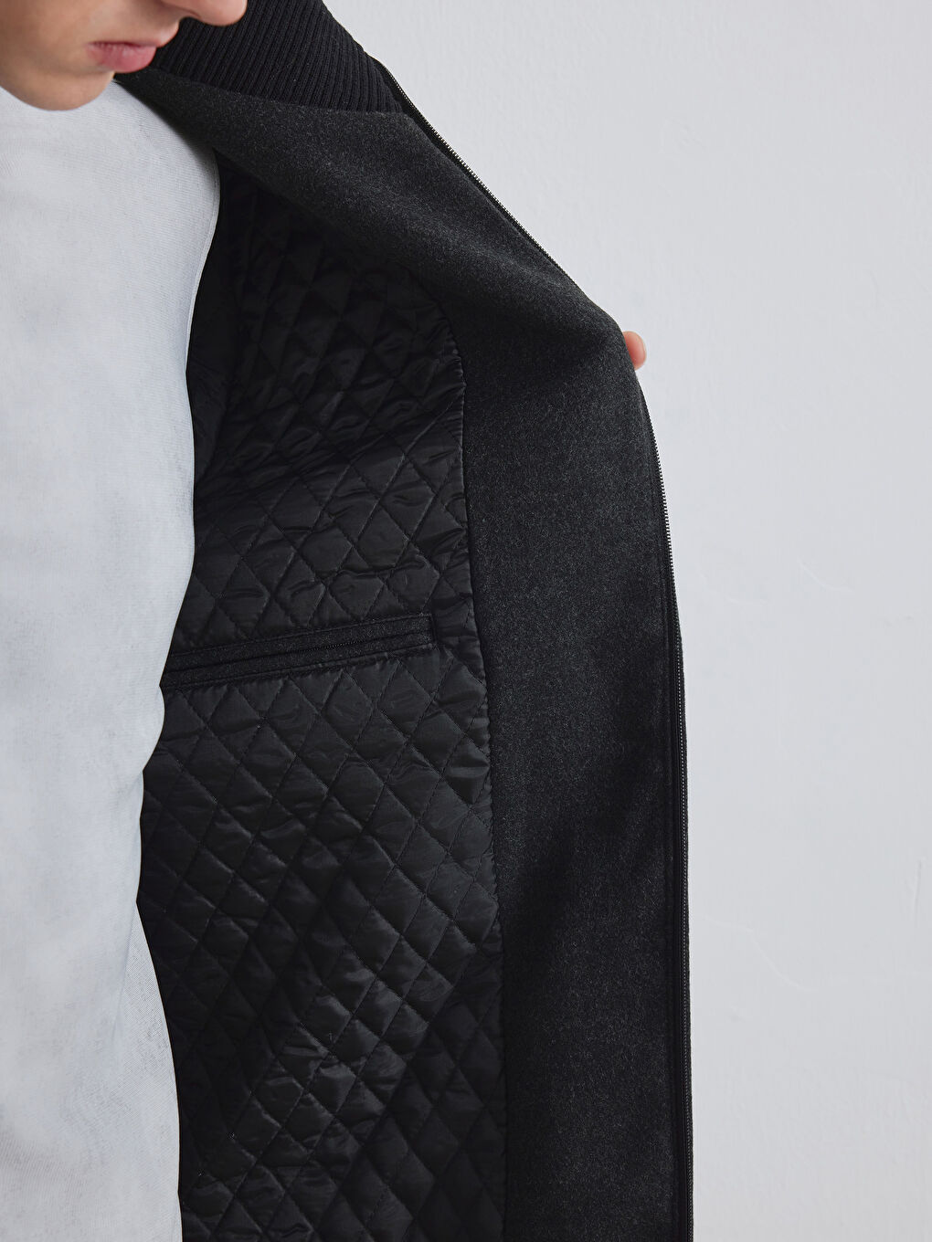 Antrasit Standart Kalıp Dik Yaka Erkek Mont-3