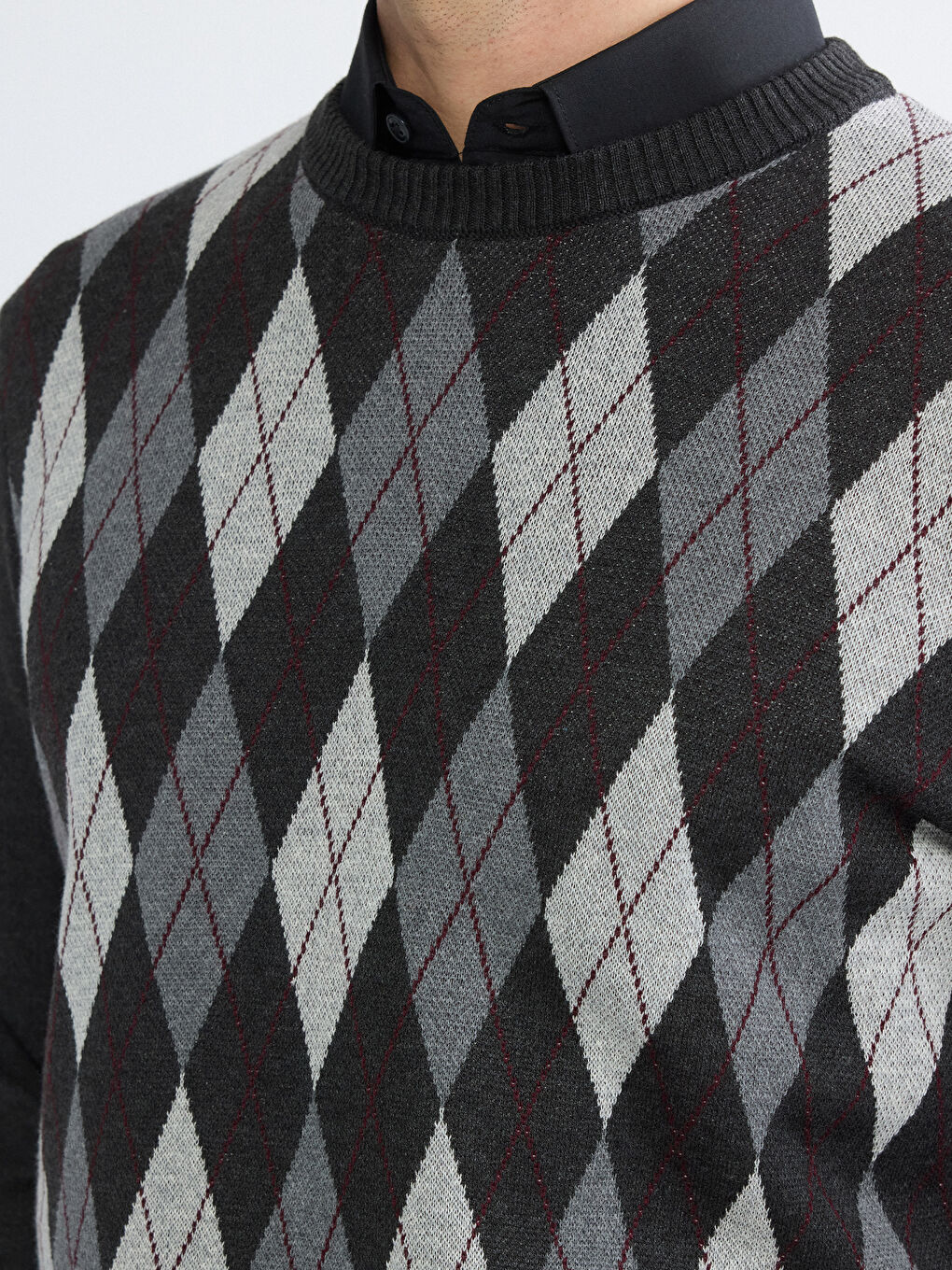 Antrasit Bisiklet Yaka Baklava Desenli Erkek Triko Kazak-2