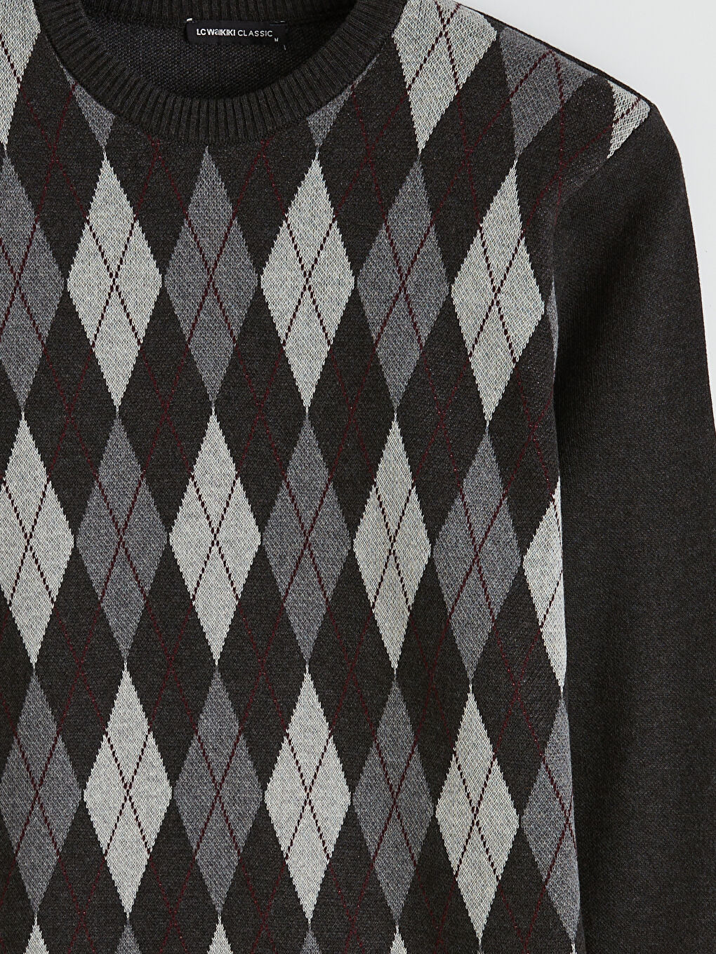 Antrasit Bisiklet Yaka Baklava Desenli Erkek Triko Kazak-1