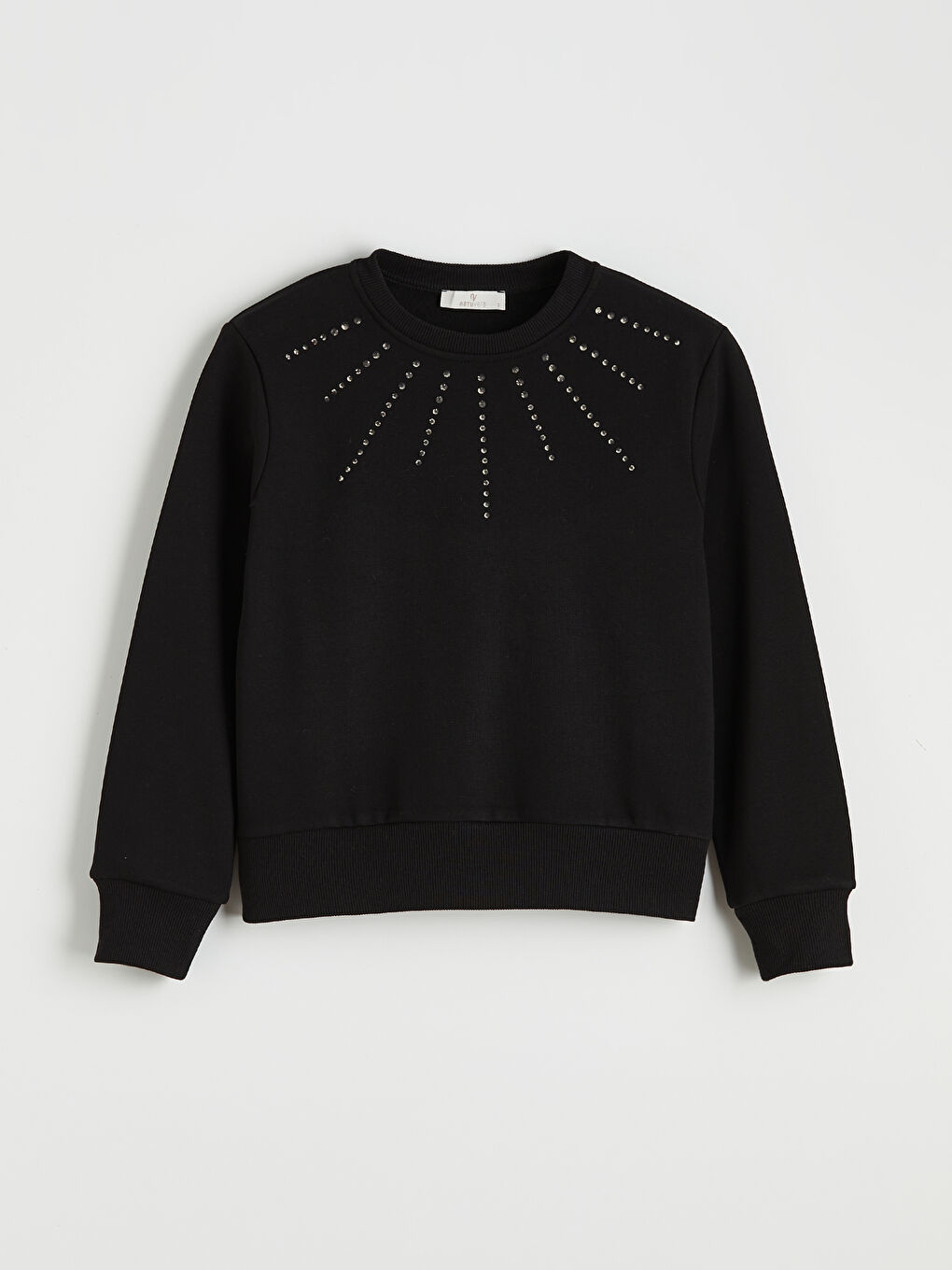 Siyah Bisiklet Yaka Taşlı Kadın Sweatshirt