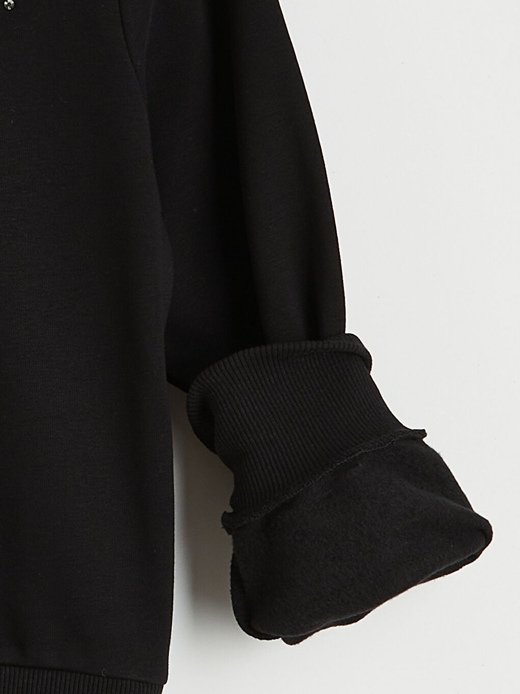 Siyah Bisiklet Yaka Taşlı Kadın Sweatshirt-1