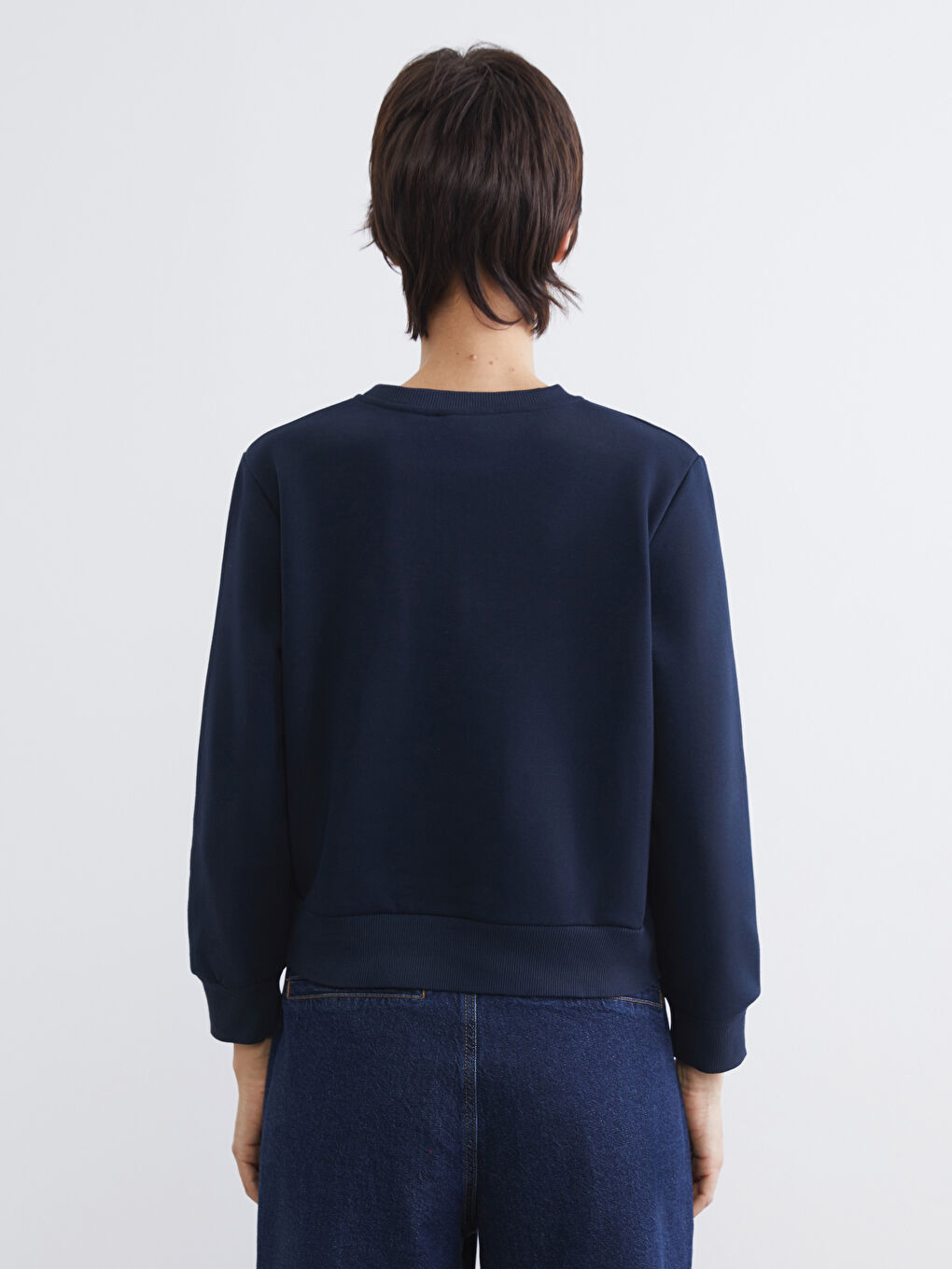 Lacivert Bisiklet Yaka Taşlı Kadın Sweatshirt-3