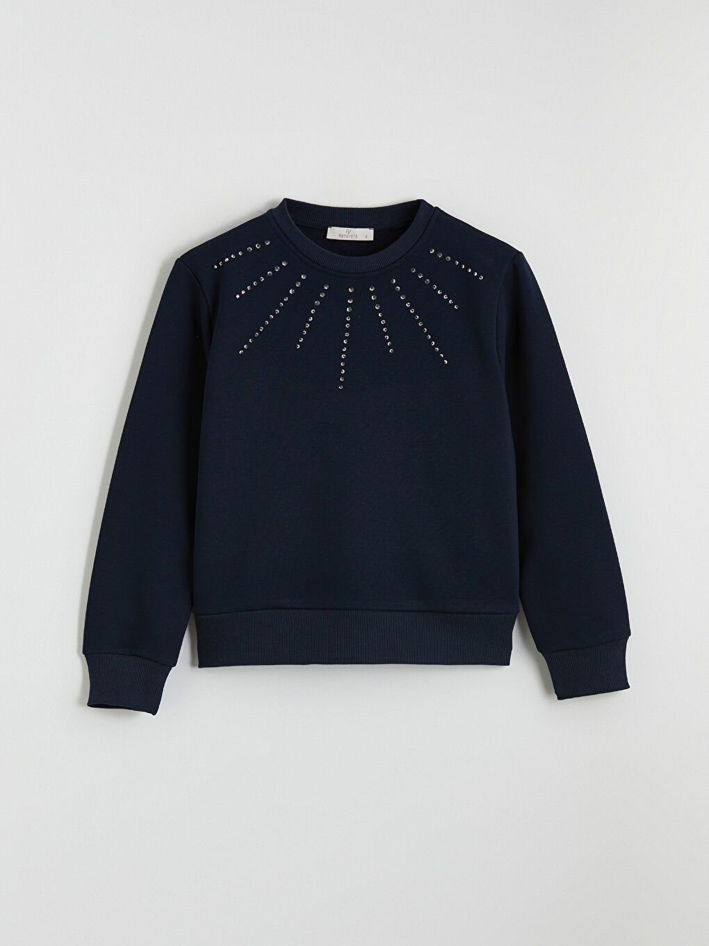 Lacivert Bisiklet Yaka Taşlı Kadın Sweatshirt