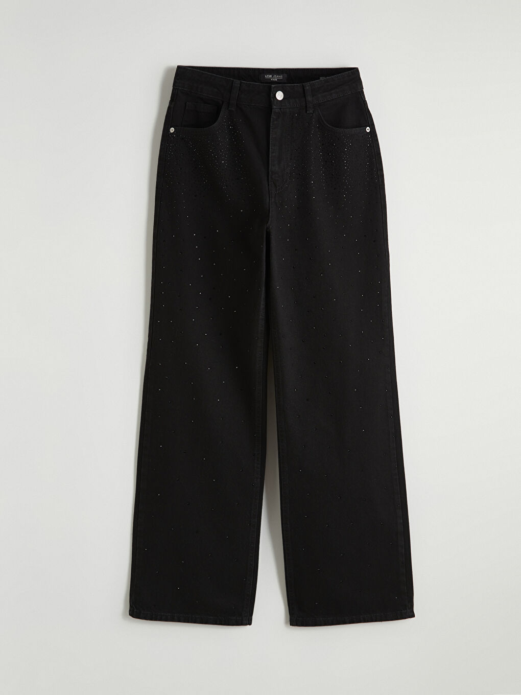 Siyah Taş Detaylı Wideleg Kadın Jean Pantolon