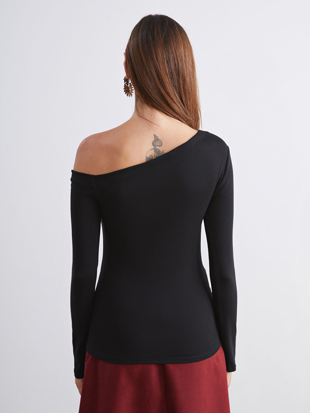 Siyah Kayık Yaka Kadın Body-3