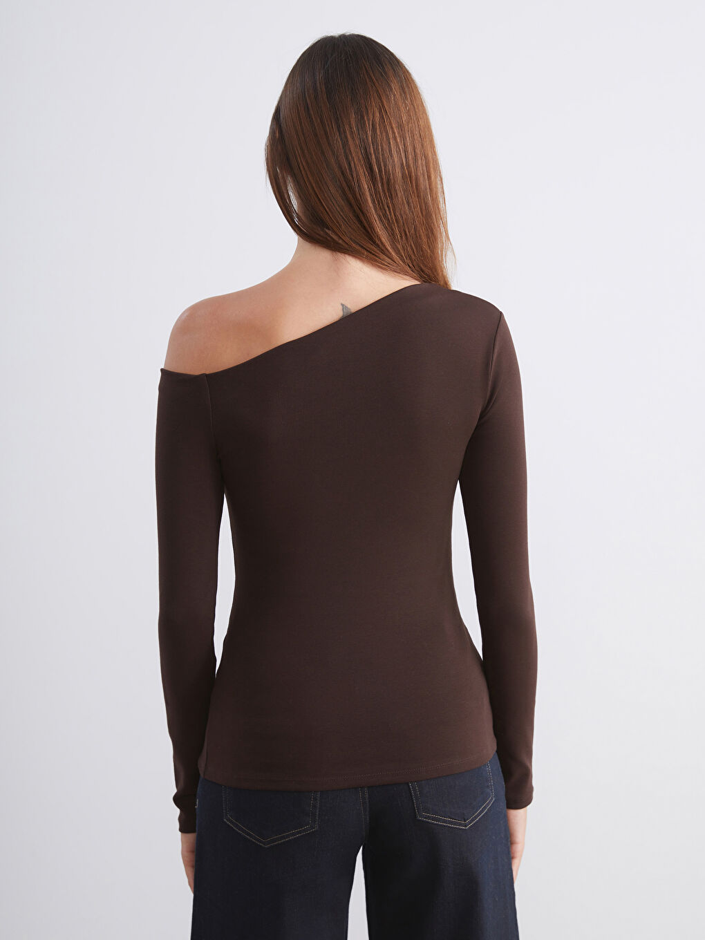 Kahverengi Kayık Yaka Kadın Body-3