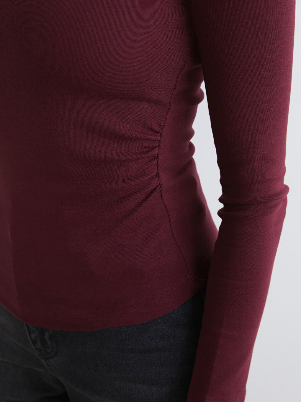 Bordo Bisiklet Yaka Büzgülü Kadın Body-2