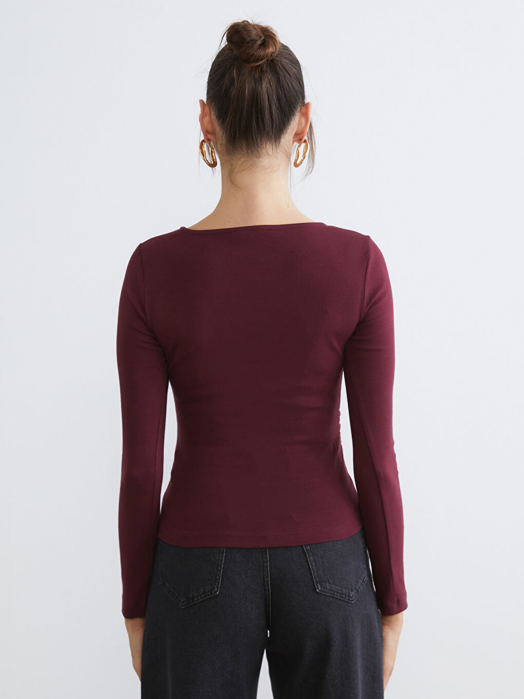 Bordo Bisiklet Yaka Büzgülü Kadın Body-3